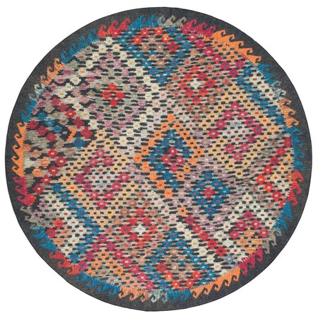 Flowers First 6 ft.-7 in. x 6 ft.-7 in. Journey Global & Southwestern Round Power Loomed Rug; Charcoal & Red FL1862441